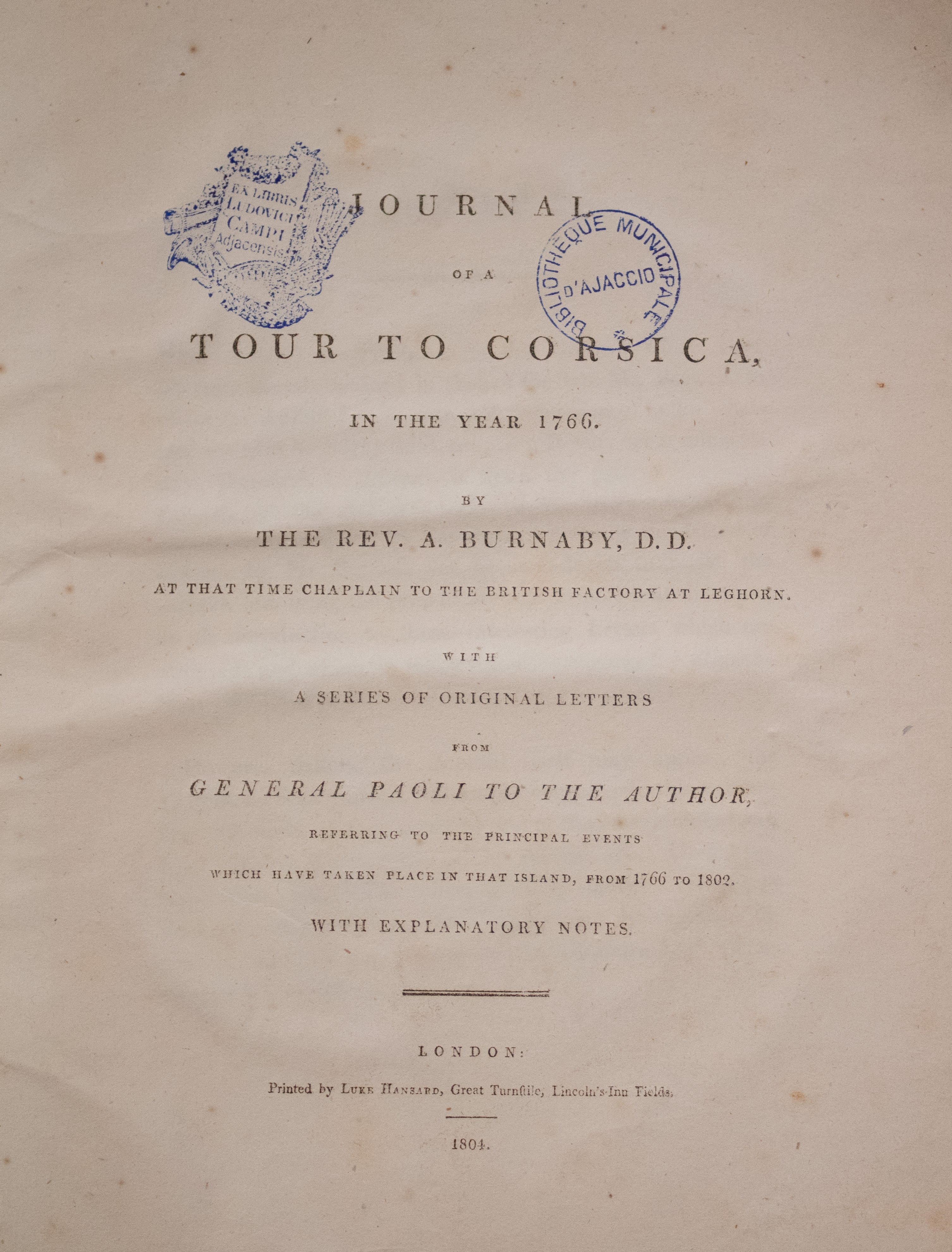 Livre anglais, lettre de paoli